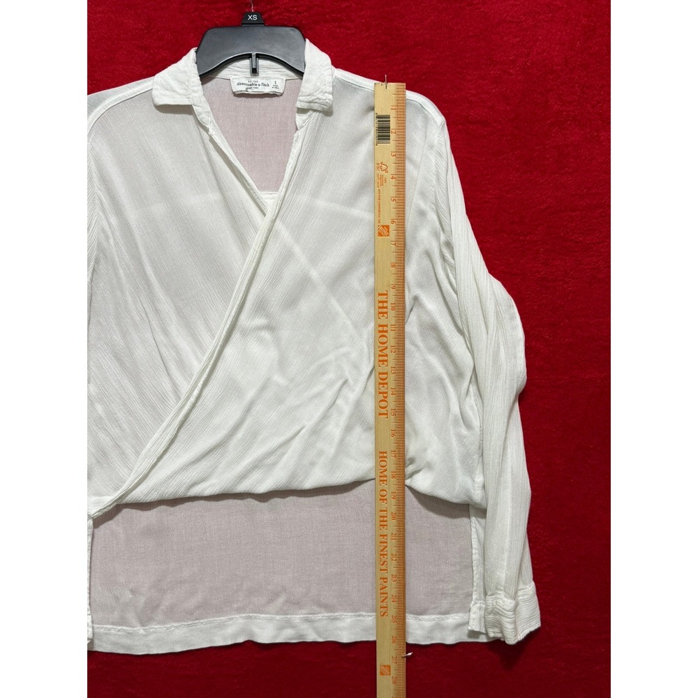 Abercrombie & Fitch White Viscose Criss Cross Blouse Long Sleeve Top S - Picture 7 of 7